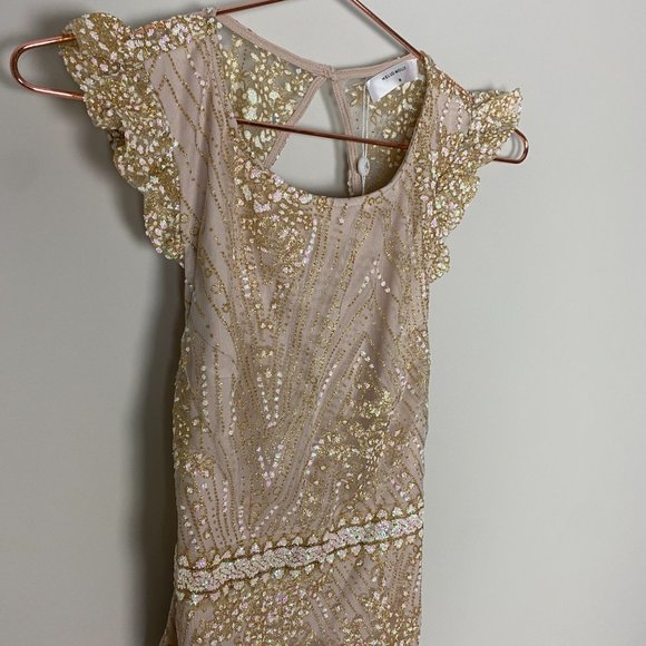 Hello Molly Look At You Bodysuit Champagne Glitter Womens Medium Lace Up Back - Picture 8 of 13